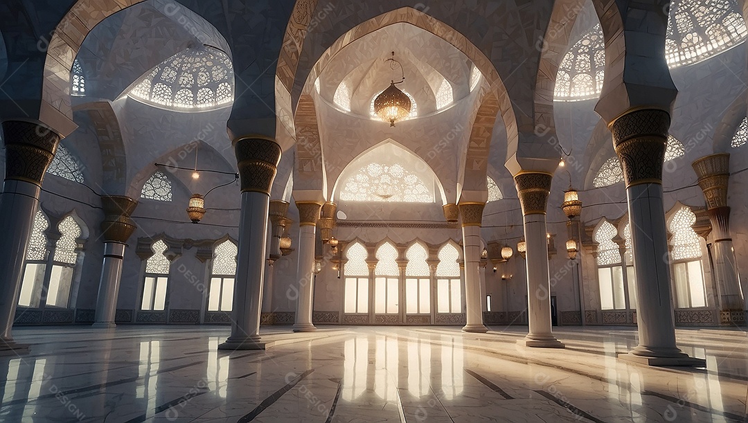 Padrão linda mesquita islâmica espaço vazio ilumina o fundo