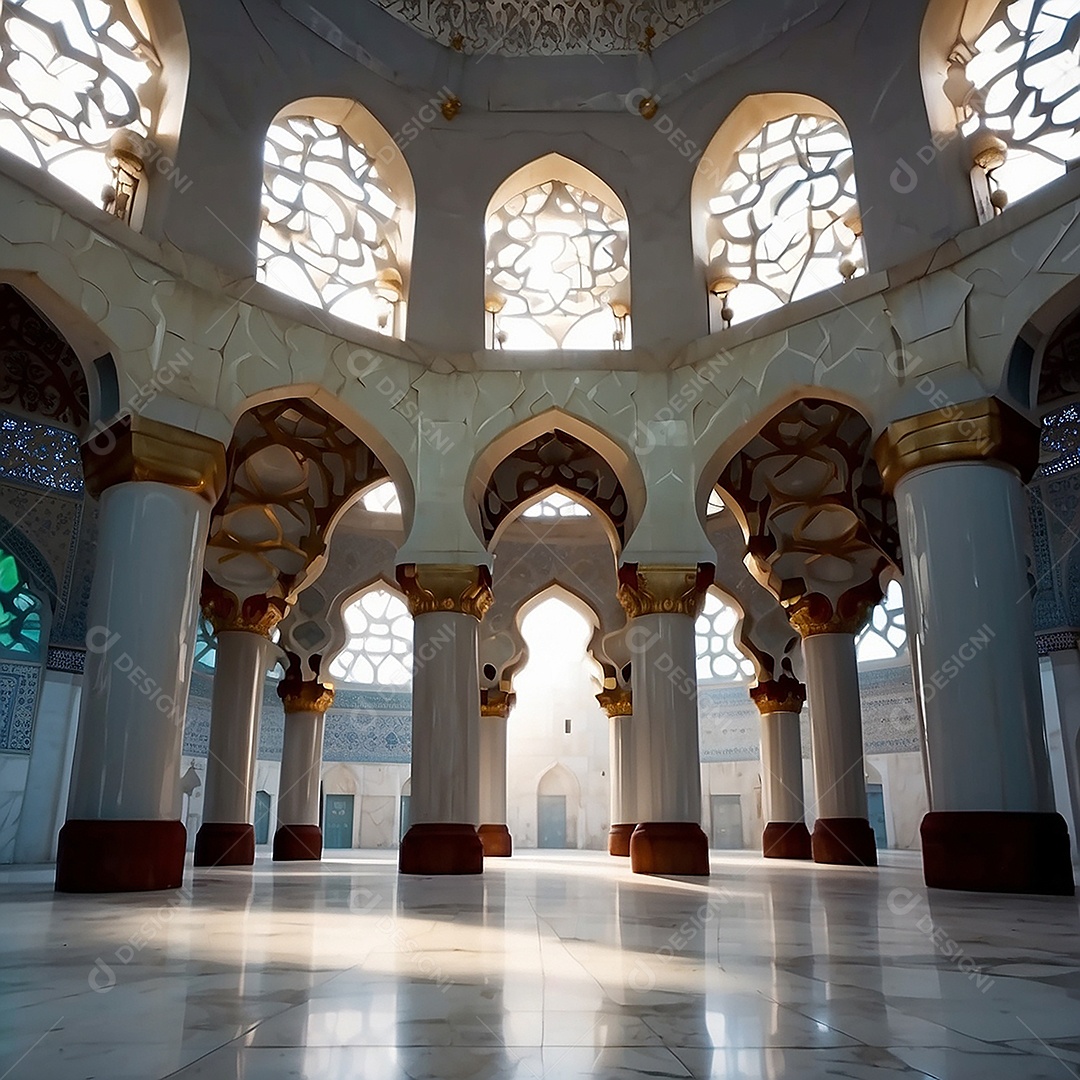 Padrão linda mesquita islâmica espaço vazio ilumina o fundo