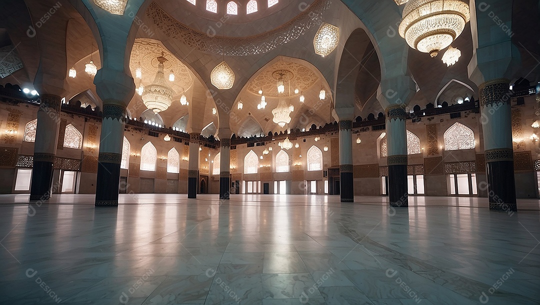 Padrão linda mesquita islâmica espaço vazio ilumina o fundo
