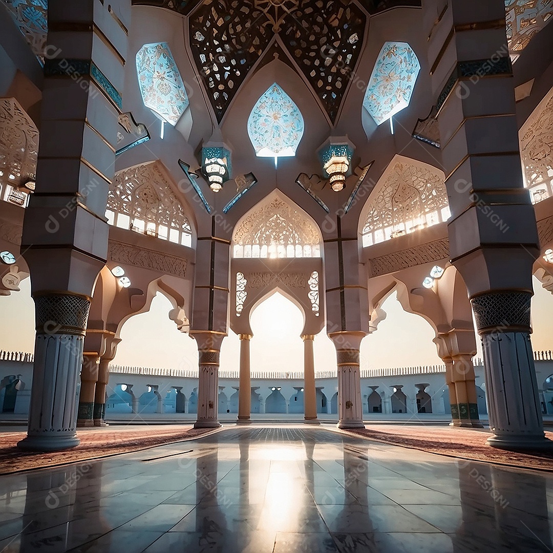Padrão linda mesquita islâmica espaço vazio ilumina o fundo