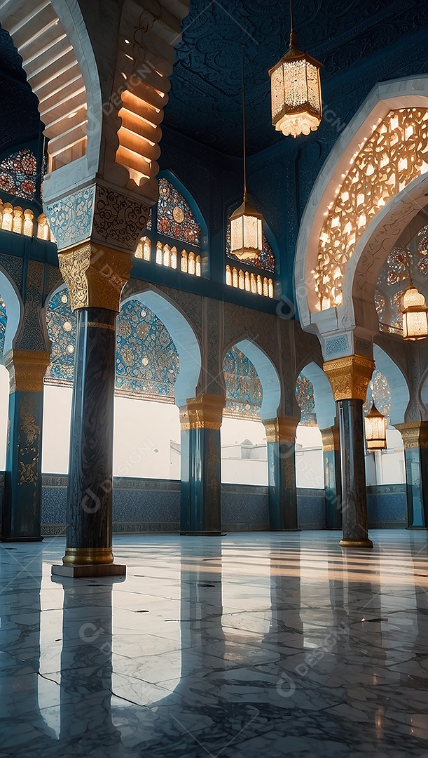 Padrão linda mesquita islâmica espaço vazio ilumina o fundo