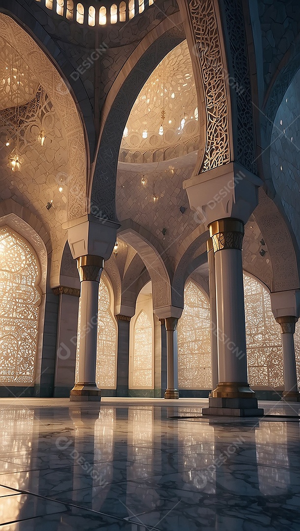 Padrão linda mesquita islâmica espaço vazio ilumina o fundo