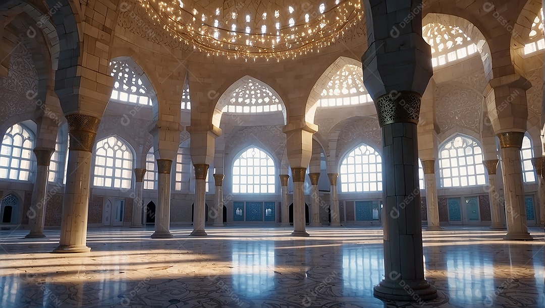 Padrão linda mesquita islâmica espaço vazio ilumina o fundo