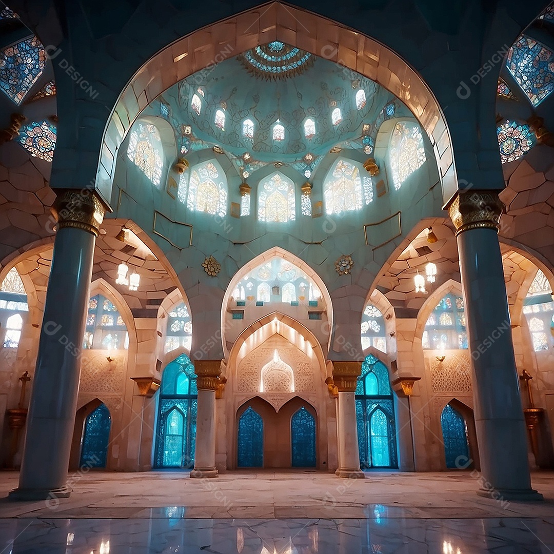 Padrão linda mesquita islâmica espaço vazio ilumina o fund