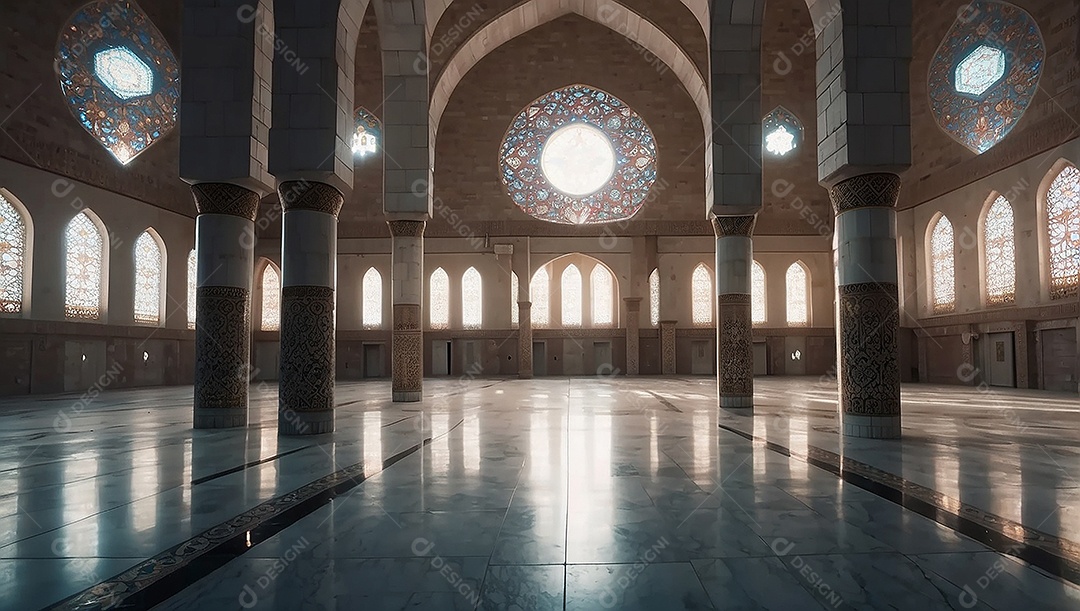 Padrão linda mesquita islâmica espaço vazio ilumina o fundo