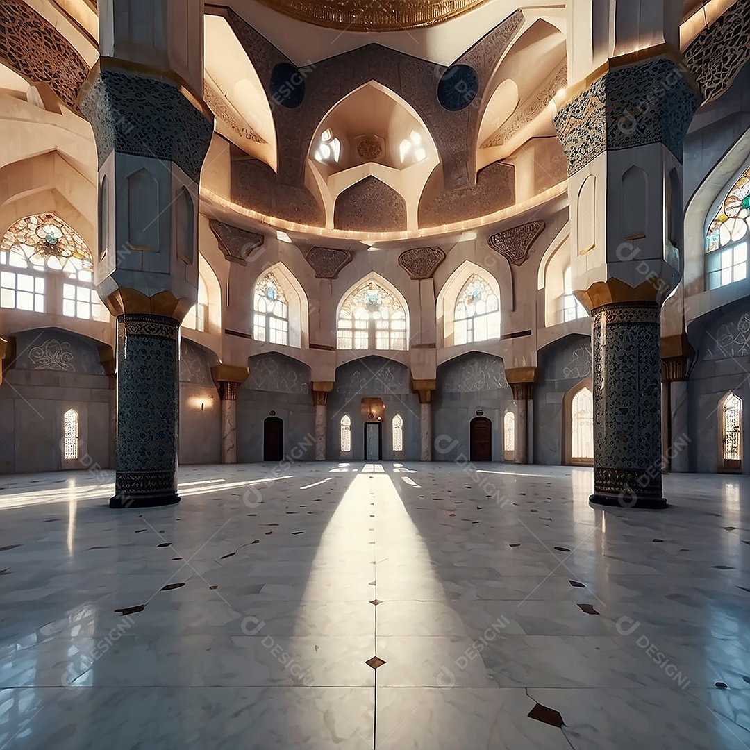 Padrão linda mesquita islâmica espaço vazio ilumina o fundo