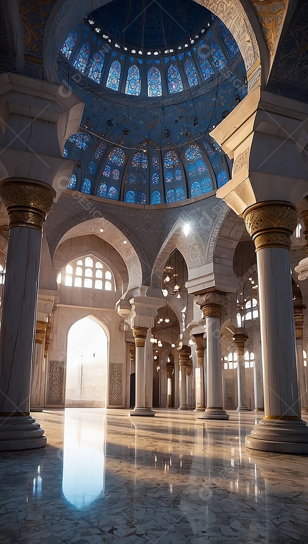 Padrão linda mesquita islâmica espaço vazio ilumina o fundo