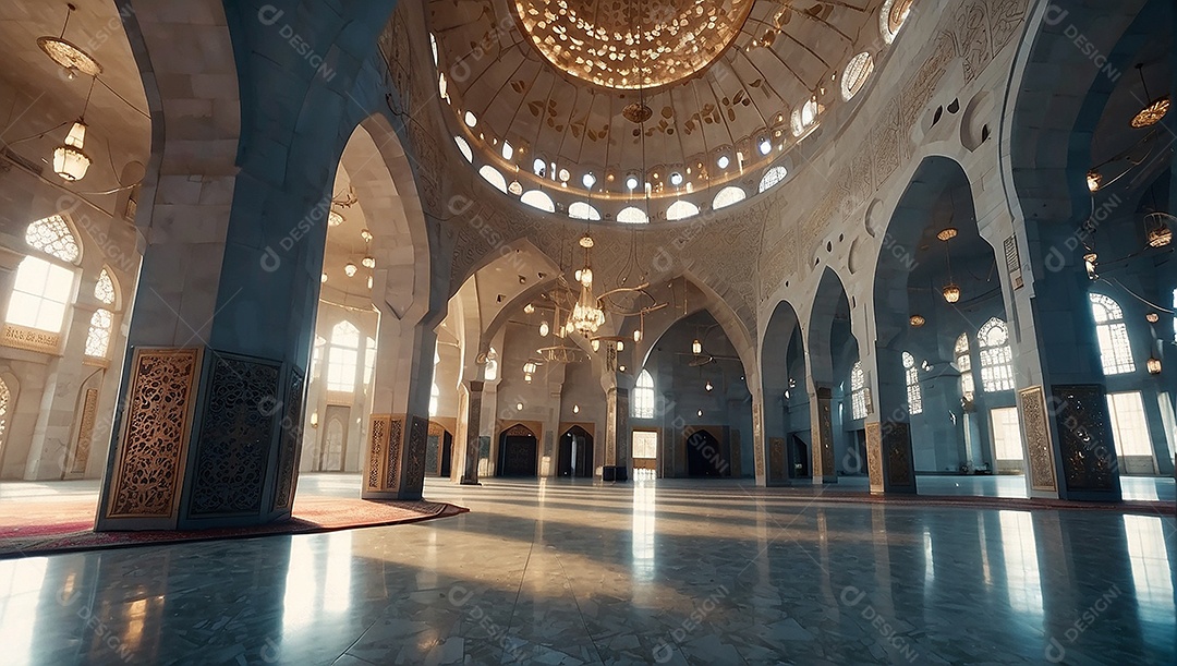 Padrão linda mesquita islâmica espaço vazio ilumina o fundo