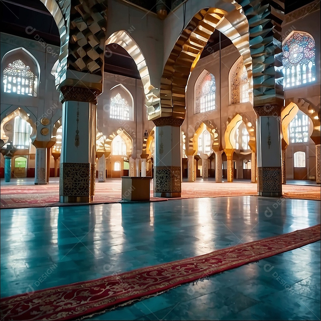 Padrão linda mesquita islâmica espaço vazio ilumina o fundo