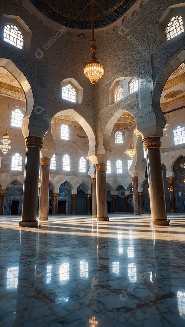 Padrão linda mesquita islâmica espaço vazio ilumina o fundo