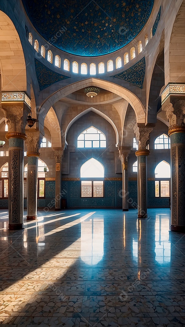 Padrão linda mesquita islâmica espaço vazio ilumina o fundo
