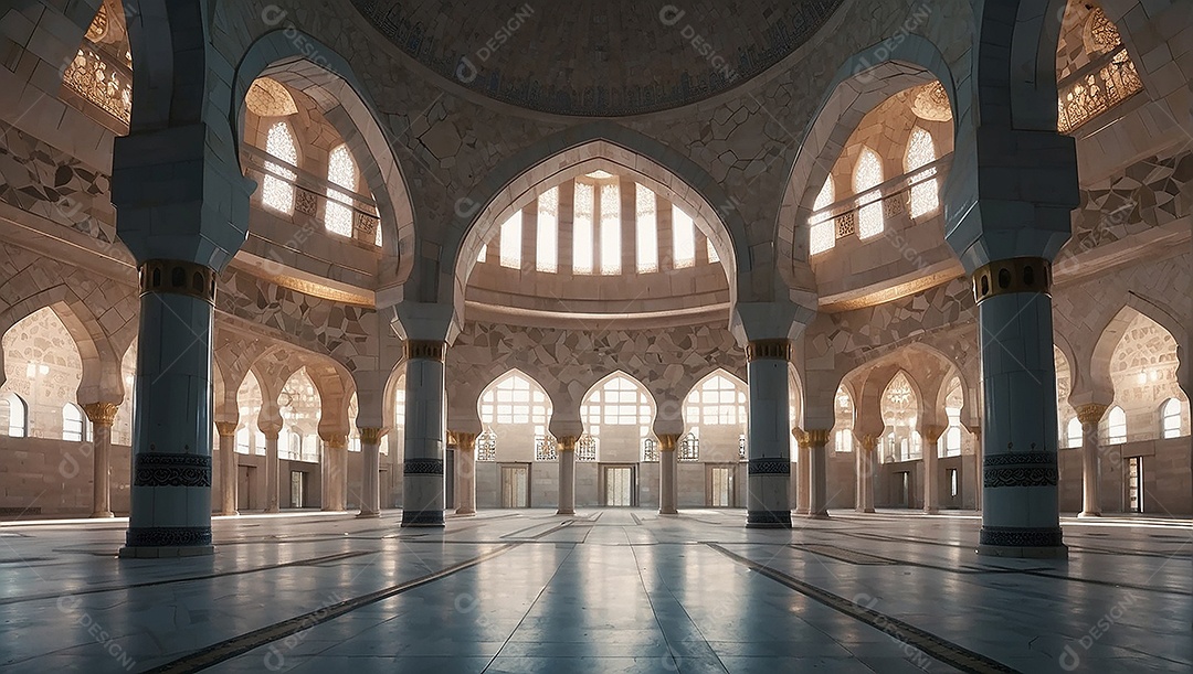 Padrão linda mesquita islâmica espaço vazio ilumina o fundo