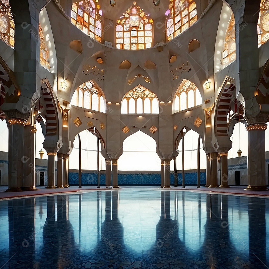 Padrão linda mesquita islâmica espaço vazio ilumina o fundo