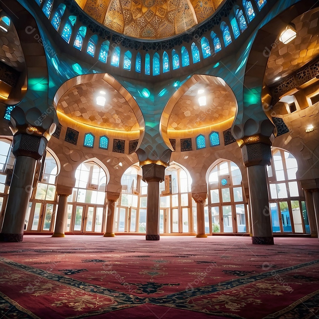 Padrão linda mesquita islâmica espaço vazio ilumina o fundo