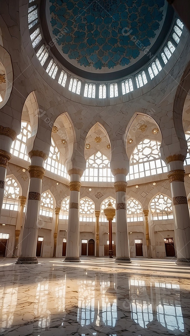 Padrão linda mesquita islâmica espaço vazio ilumina o fundo