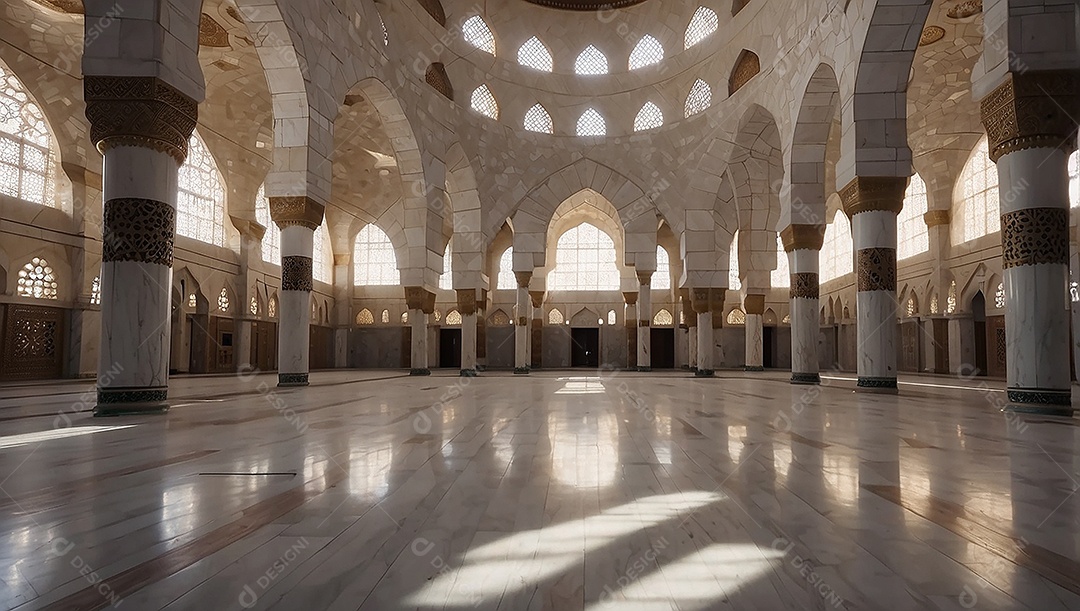 Padrão linda mesquita islâmica espaço vazio ilumina o fundo