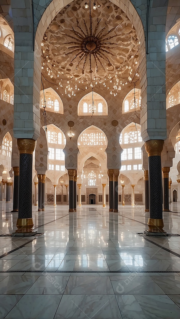 Padrão linda mesquita islâmica espaço vazio ilumina o fundo