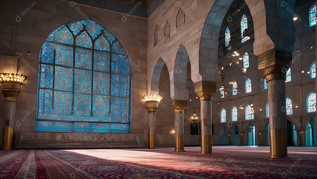 Padrão linda mesquita islâmica espaço vazio ilumina o fundo