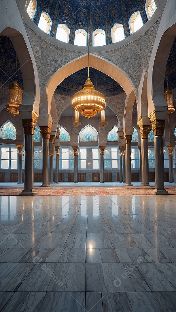 Padrão linda mesquita islâmica espaço vazio ilumina o fundo