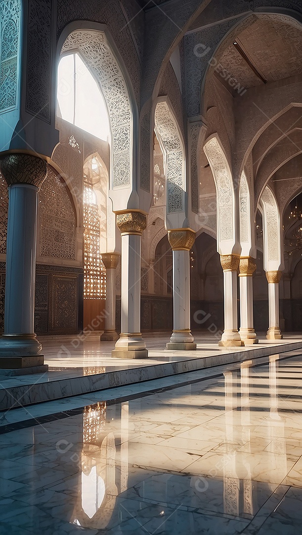 Padrão linda mesquita islâmica espaço vazio ilumina o fundo