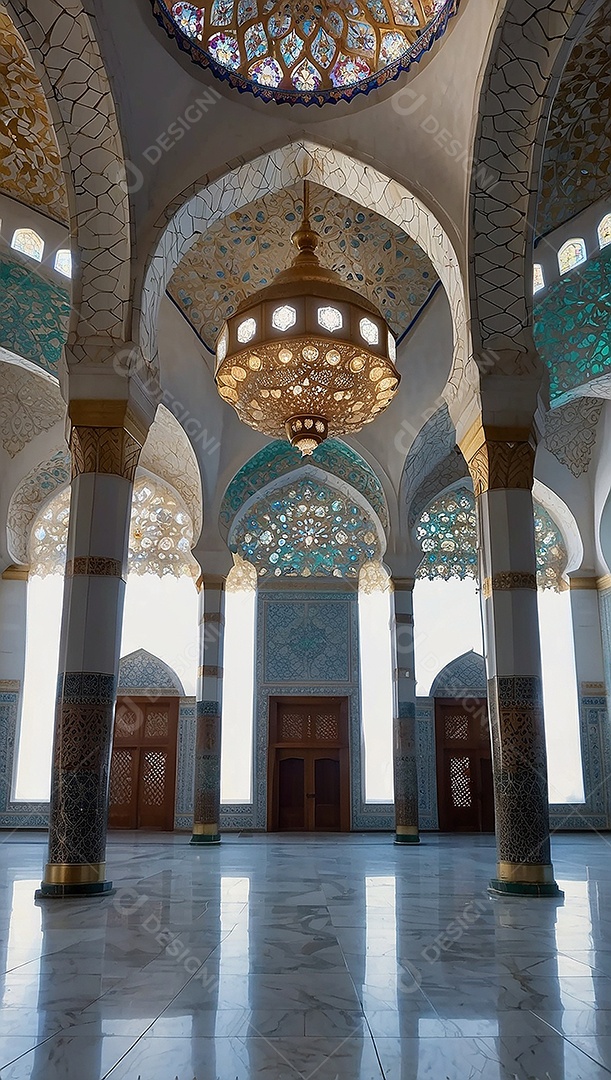 Padrão linda mesquita islâmica espaço vazio ilumina o fundo