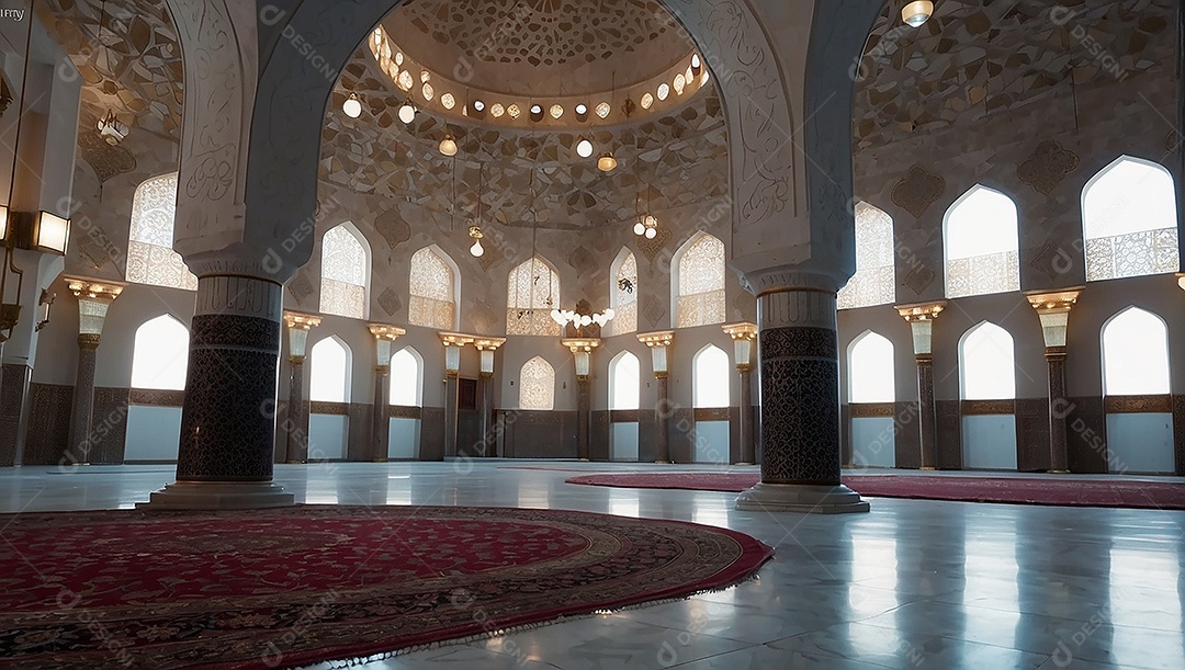 Padrão linda mesquita islâmica espaço vazio ilumina o fundo