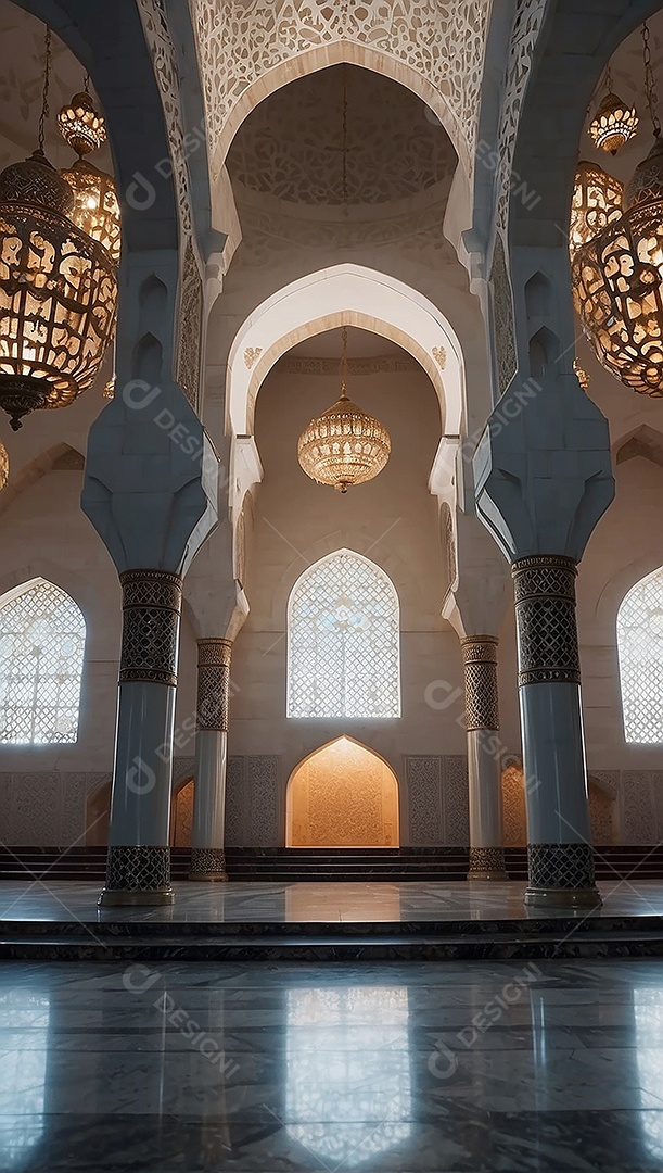 Padrão linda mesquita islâmica espaço vazio ilumina o fundo