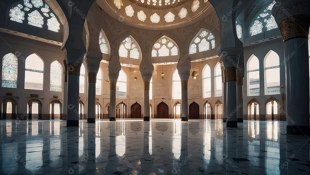 Padrão linda mesquita islâmica espaço vazio ilumina o fundo