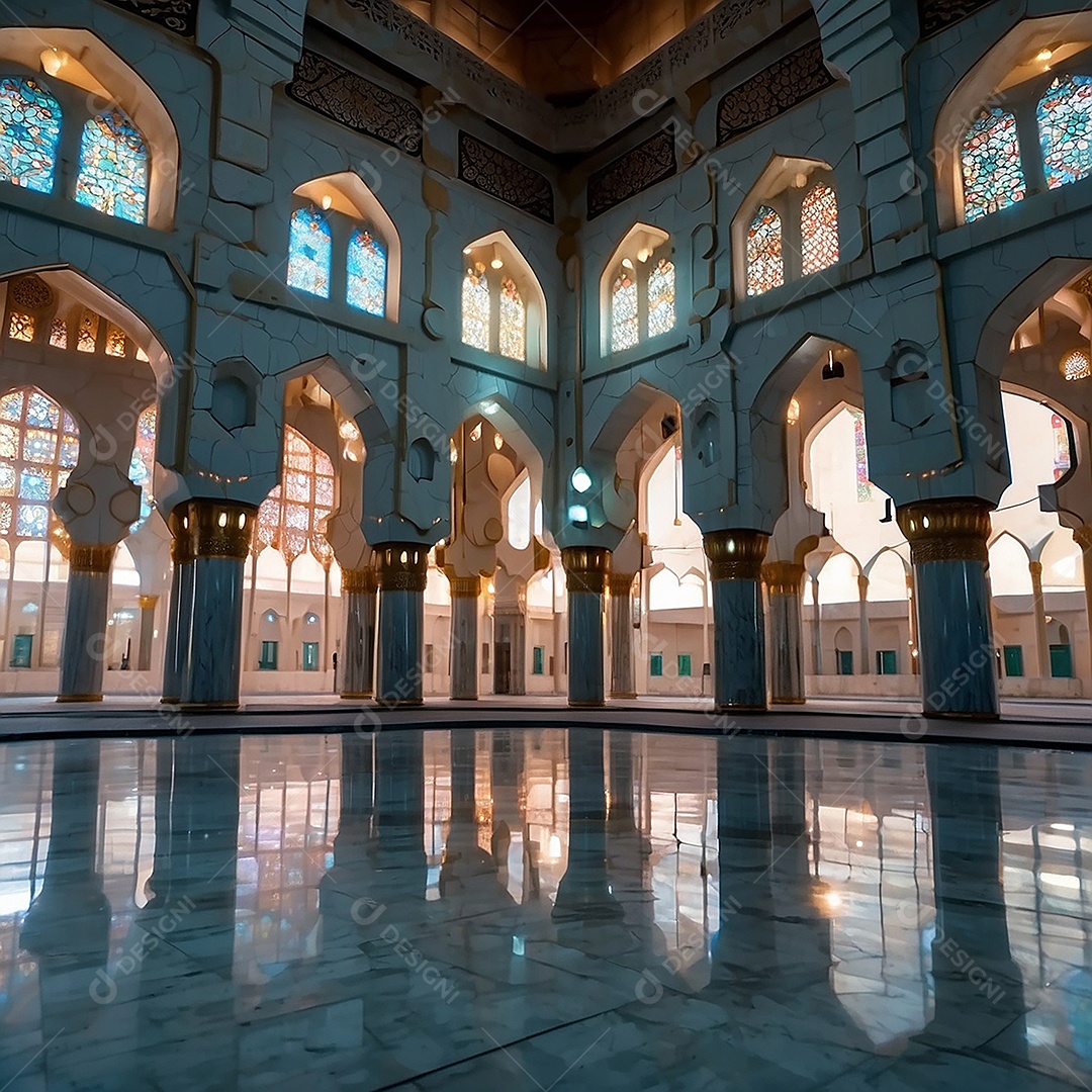 Padrão linda mesquita islâmica espaço vazio ilumina o fundo