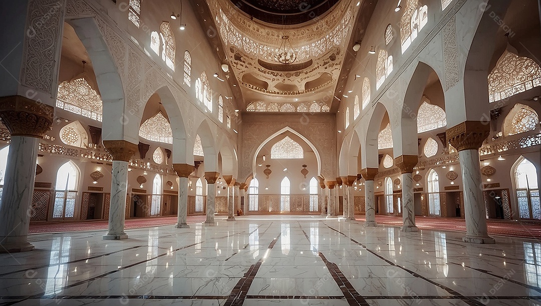 Padrão linda mesquita islâmica espaço vazio ilumina o fundo