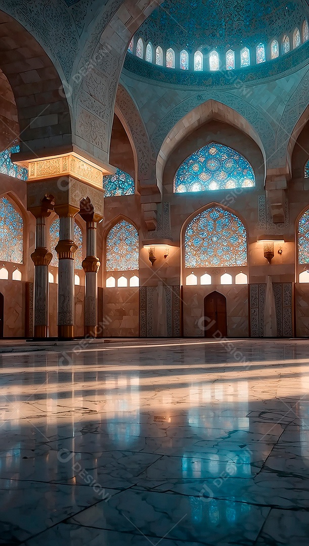 Padrão linda mesquita islâmica espaço vazio ilumina o fundo
