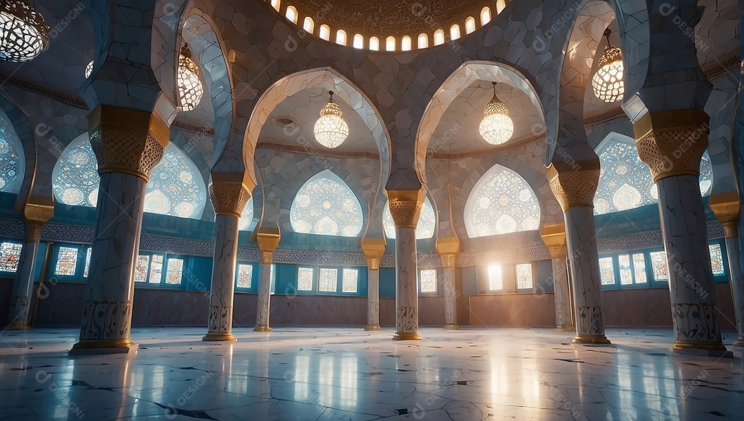 Padrão linda mesquita islâmica espaço vazio ilumina o fundo