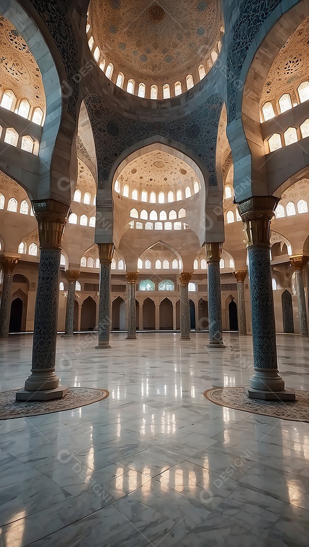 Padrão linda mesquita islâmica espaço vazio ilumina o fundo