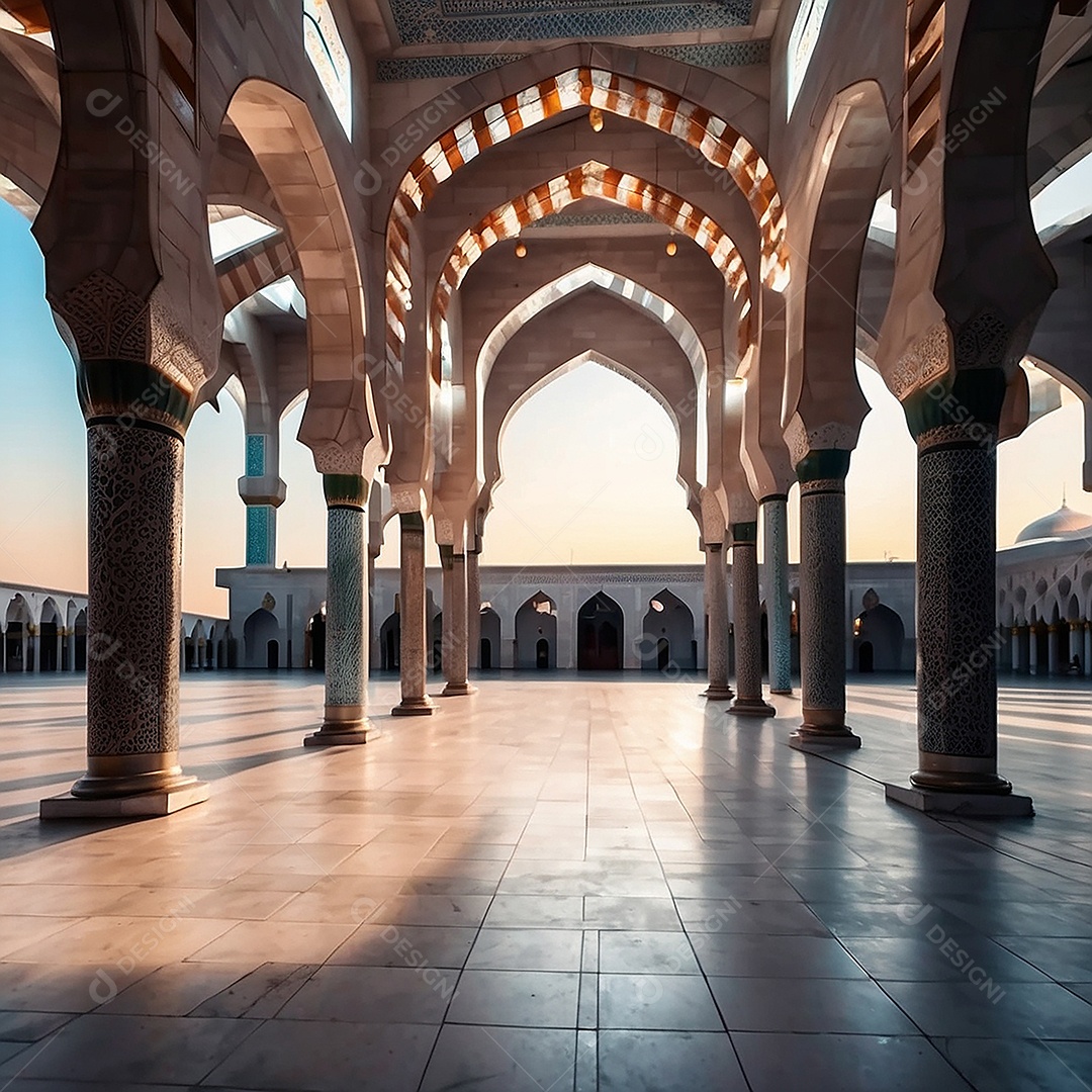 Padrão linda mesquita islâmica espaço vazio ilumina o fundo