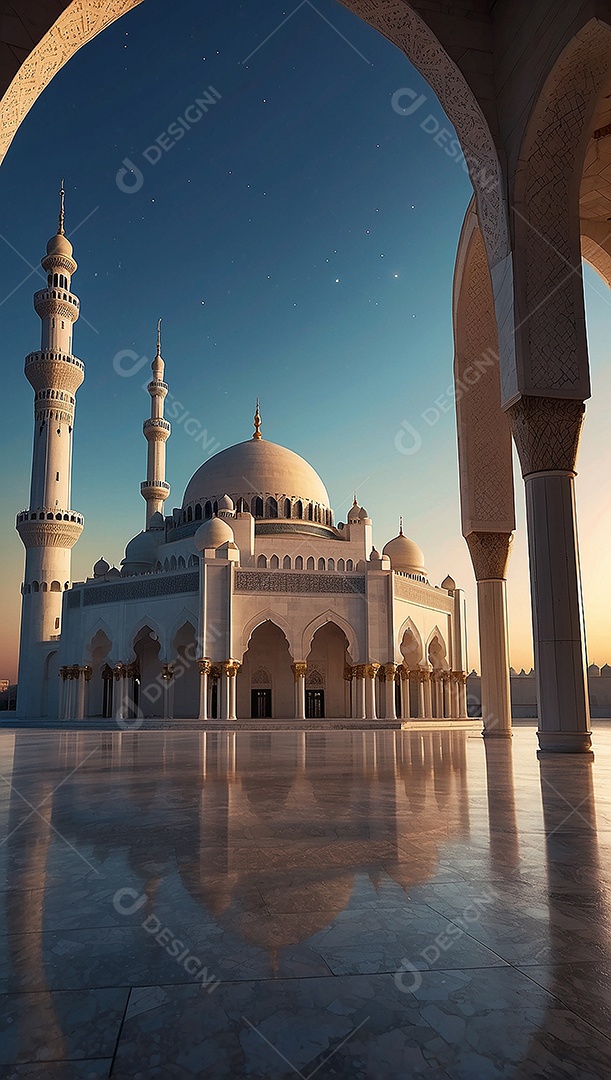 Padrão linda mesquita islâmica espaço vazio ilumina o fundo