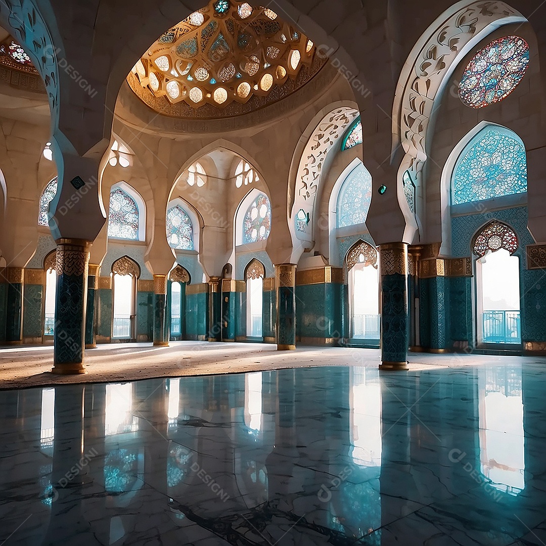 Padrão linda mesquita islâmica espaço vazio ilumina o fundo
