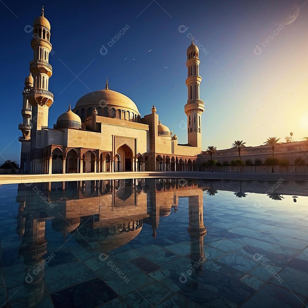 Padrão linda mesquita islâmica espaço vazio ilumina o fundo