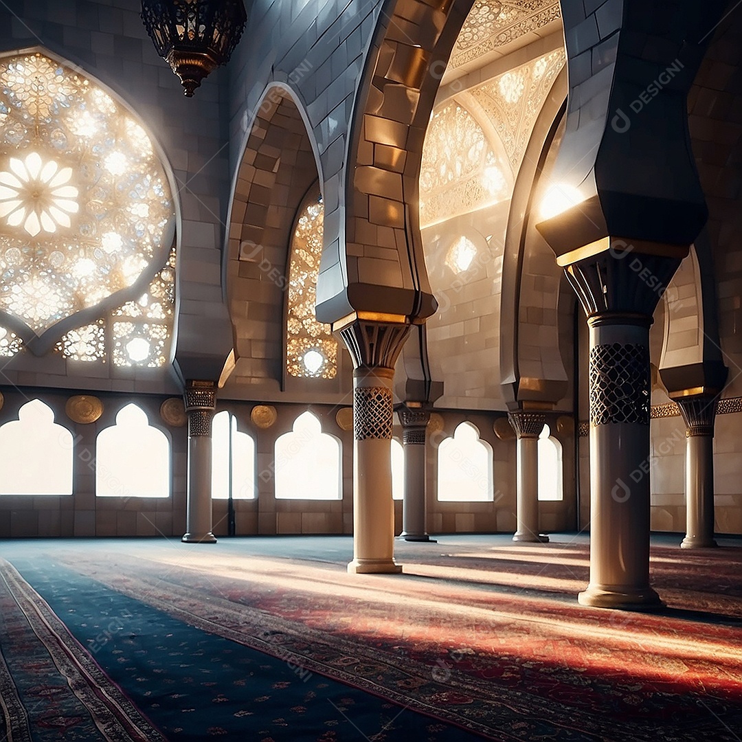 Padrão linda mesquita islâmica espaço vazio ilumina o fundo