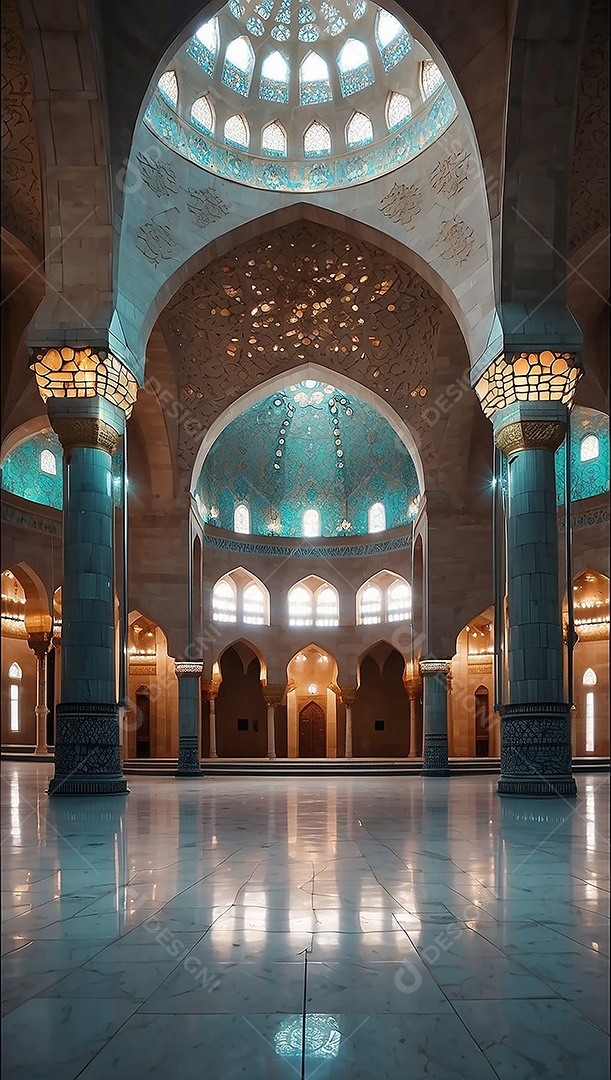 Padrão linda mesquita islâmica espaço vazio ilumina o fundo