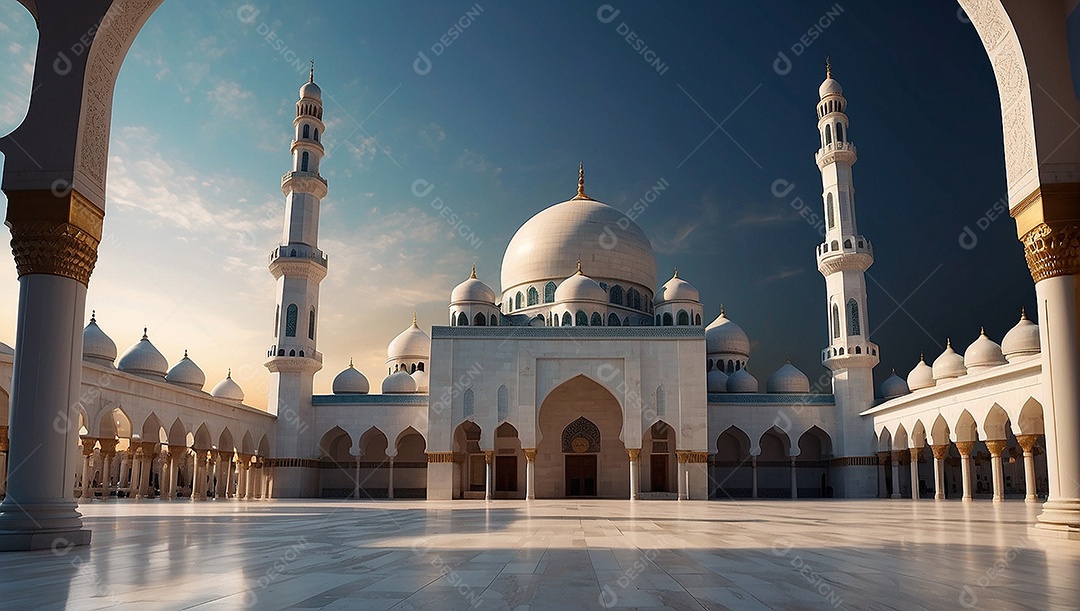 Padrão linda mesquita islâmica espaço vazio ilumina o fundo