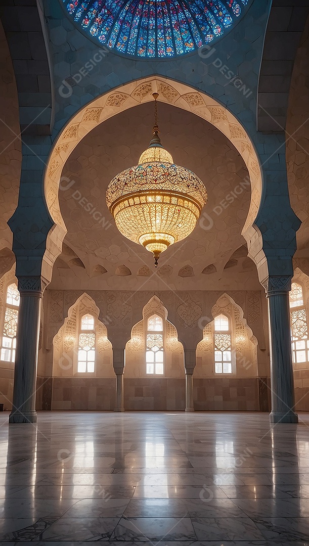 Padrão linda mesquita islâmica espaço vazio ilumina o fundo