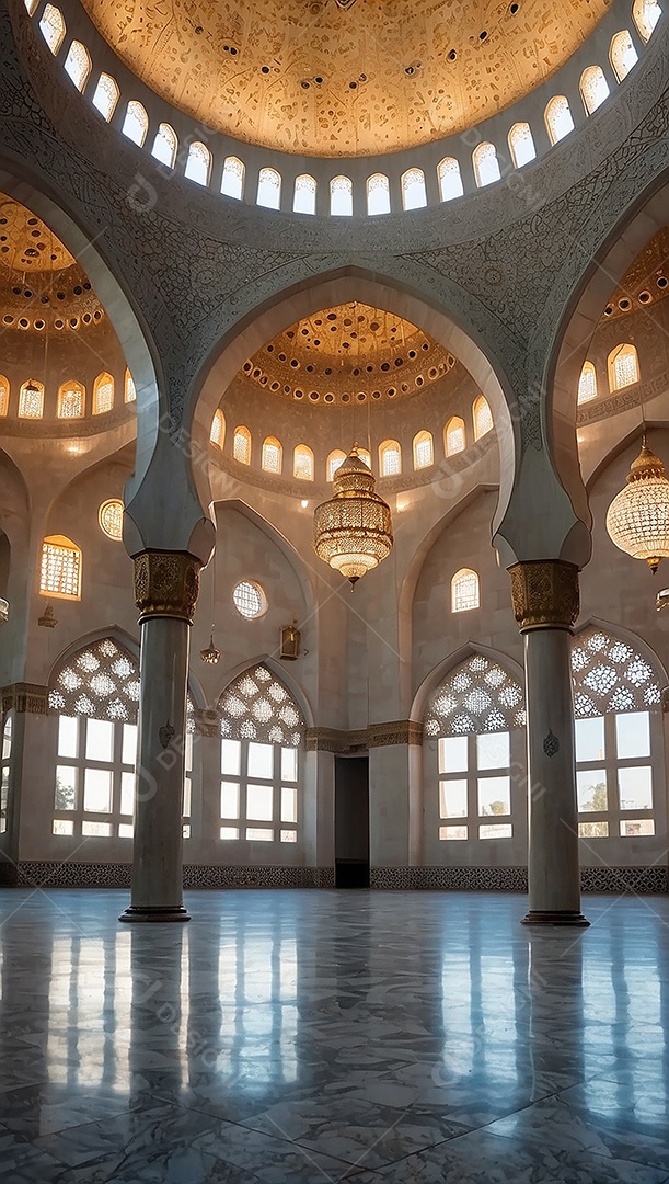 Padrão linda mesquita islâmica espaço vazio ilumina o fundo