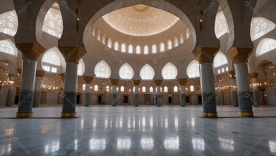 Padrão linda mesquita islâmica espaço vazio ilumina o fundo