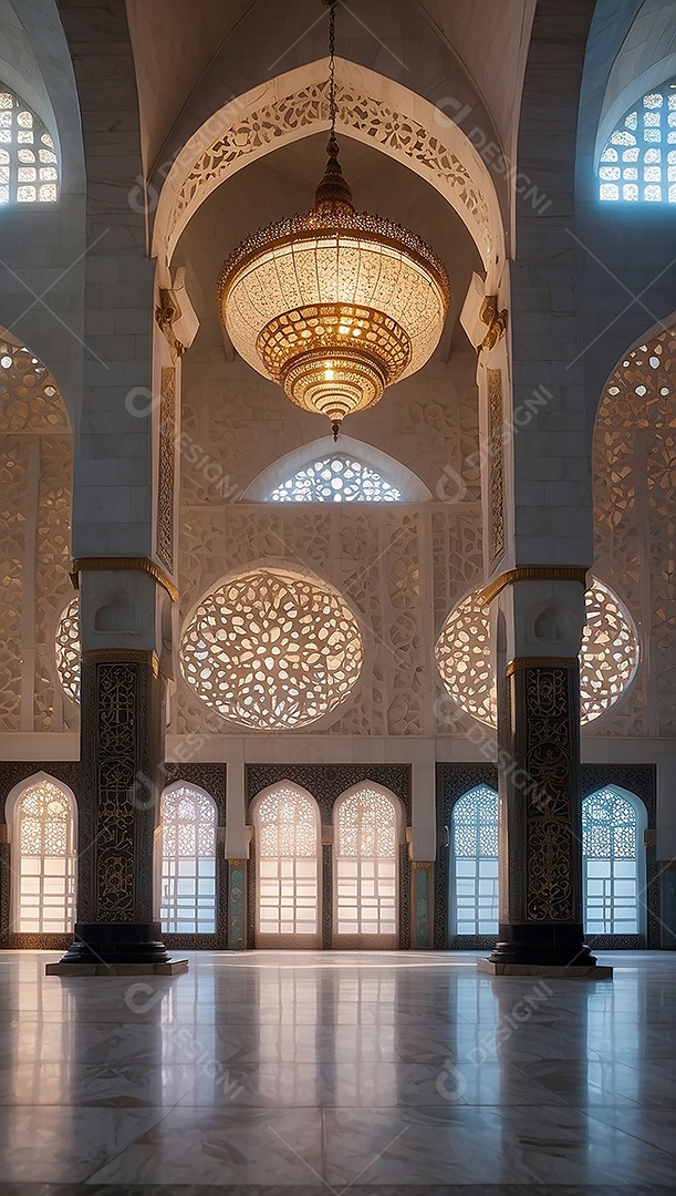 Padrão linda mesquita islâmica espaço vazio ilumina o fundo
