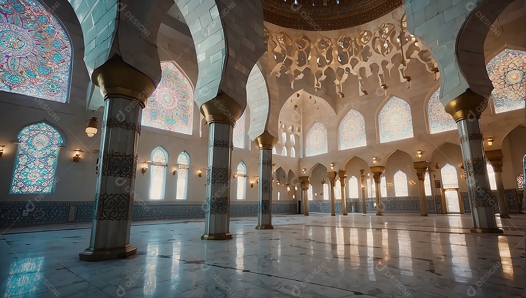 Padrão linda mesquita islâmica espaço vazio ilumina o fundo