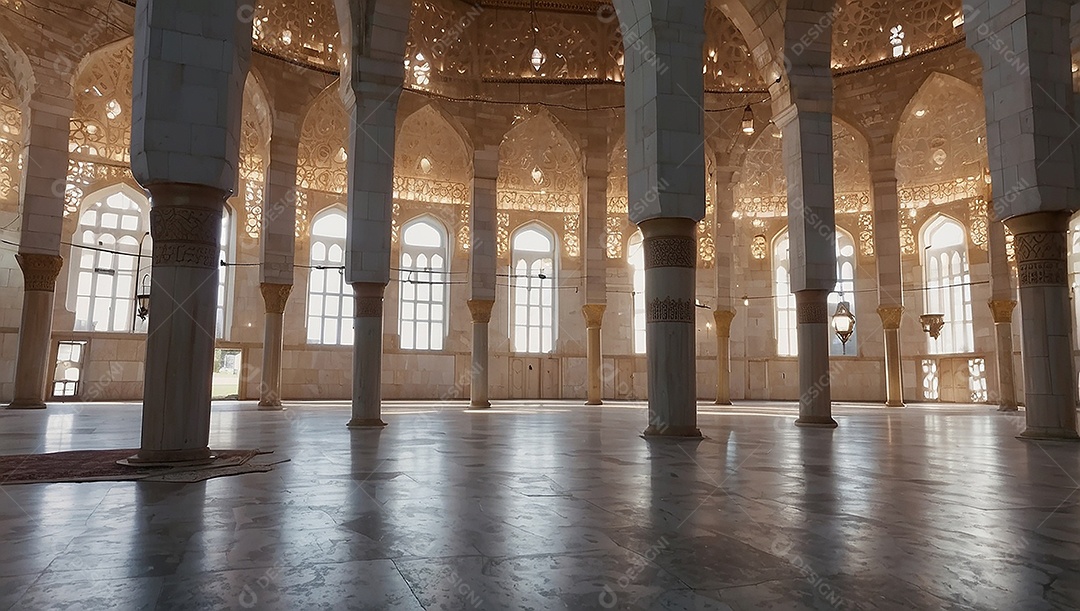 Padrão linda mesquita islâmica espaço vazio ilumina o fundo