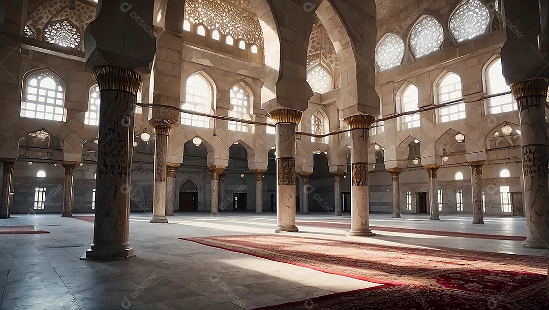 Padrão linda mesquita islâmica espaço vazio ilumina o fundo