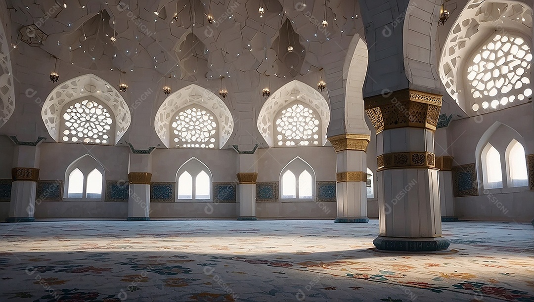 Padrão linda mesquita islâmica espaço vazio ilumina o fundo