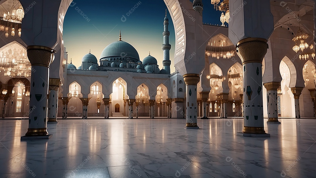 Padrão linda mesquita islâmica espaço vazio ilumina o fundo