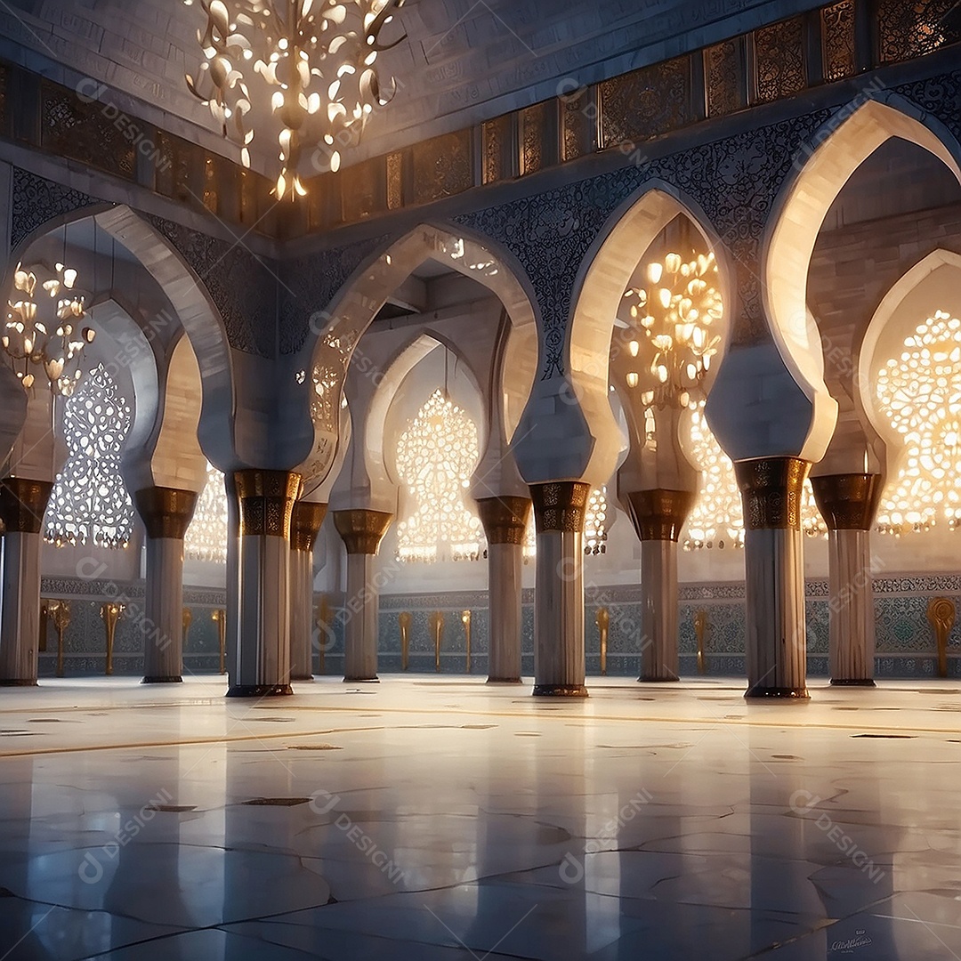 Padrão linda mesquita islâmica espaço vazio ilumina o fundo